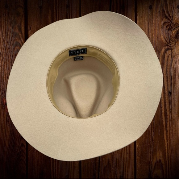 WYETH Wide Brim Fedora 100% Wool Felt Hat One Size Beige Neutral - Picture 7 of 15